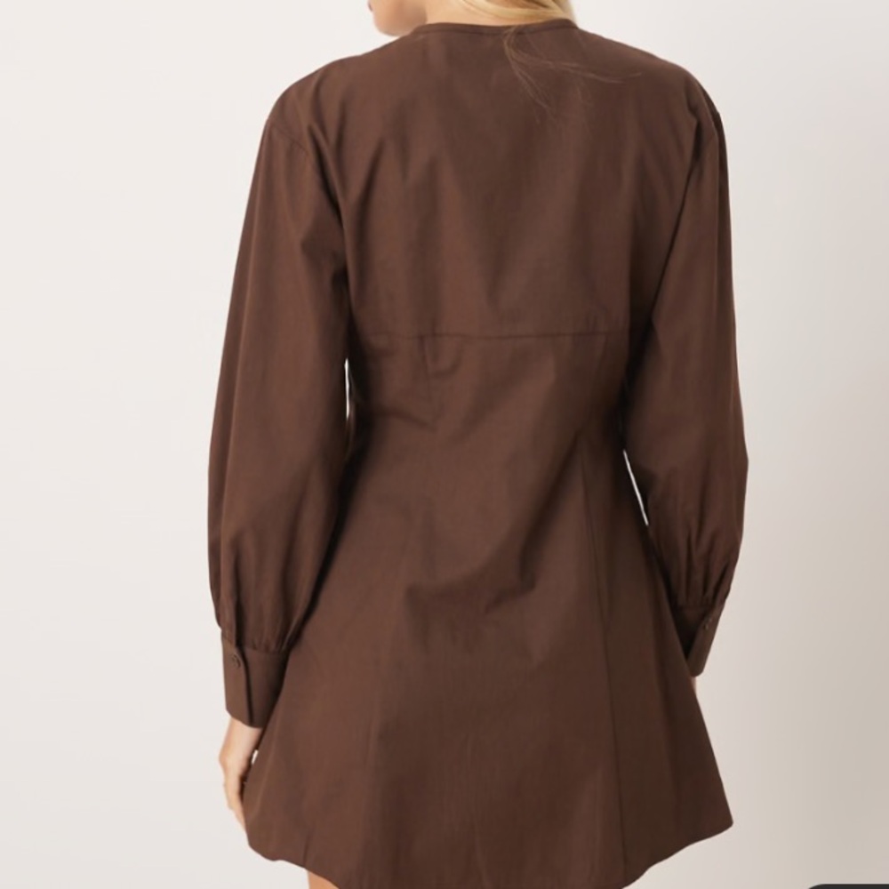 ASOS Design round neck Chocolate Button-Up  waisted Cotton Mini Dress size 2 Nwt - Picture 3 of 9